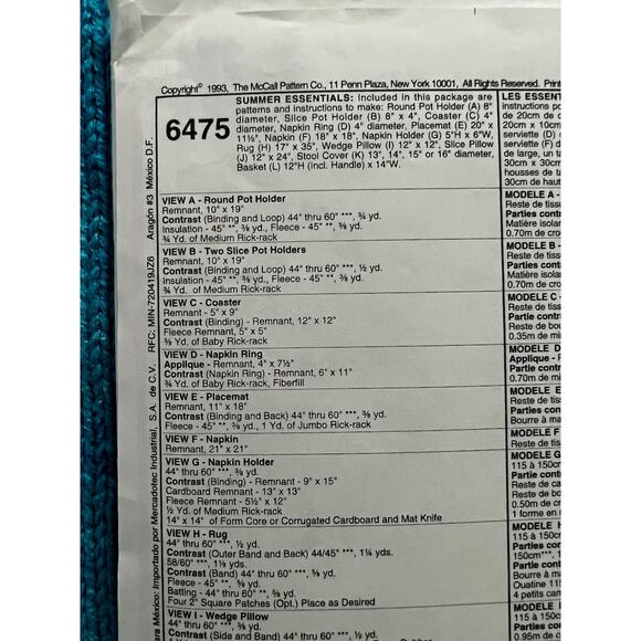 McCalls pattern 6475 watermelon mat placemat napkins patholder - Picture 3 of 6